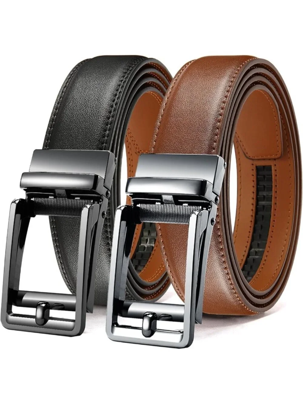 Men's 2-Pack Ratchet Leather Belts, 1 3/8